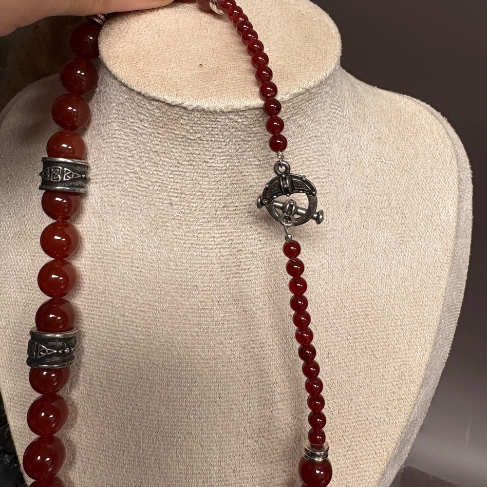 Vintage Carnelian Beaded Necklace | Irish Mothers‎ Knot Necklace | Celtic K - Picture 4 of 9